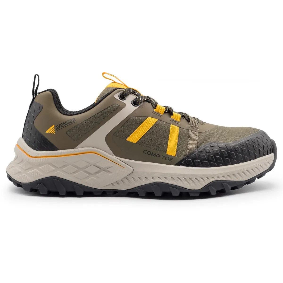 Work Shoes For Men*XLfeet Inc. Avenger Mens Aero Trail - Composite Toe EH - Olive/Yellow