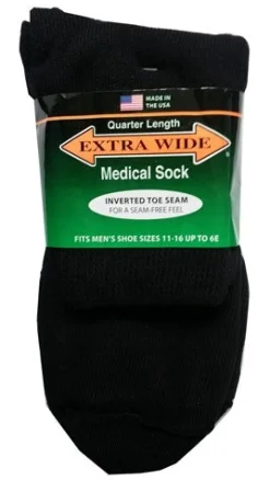Extra Wide Socks|Extra Wide Diabetic Socks*XLfeet Inc. Extra Wide Black Diabetic / Medical Quarter Socks to 6E