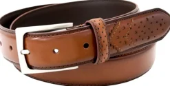 Belts|Funny Tee Shirts*XLfeet Florsheim 2093 - 32mm Full-Grain Leather Wing Tip Perforated Tail Dress Belt - Saddle Tan