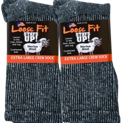 Extra Wide Socks|Crew Socks*XLfeet Loose Fit Marled Merino Wool Crew Socks to 5E - Navy - 2pk