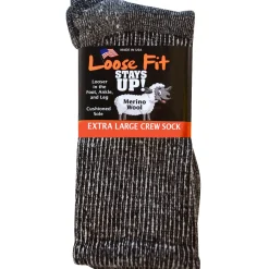 Extra Wide Socks|Crew Socks*XLfeet Inc. Loose Fit Marled Merino Wool Crew Socks to 5E - Black - 1pr