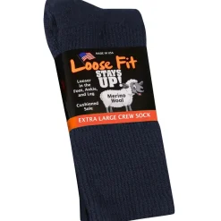 Extra Wide Socks|Crew Socks*XLfeet Inc. Loose Fit Solid Merino Wool Crew Socks to EEEEE - Navy - Single Pair