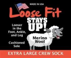 Extra Wide Socks|Crew Socks*XLfeet Inc. Loose Fit Solid Merino Wool Crew Socks to EEEEE - Black - Single Pair