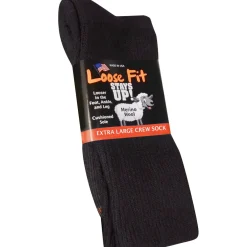 Extra Wide Socks|Crew Socks*XLfeet Inc. Loose Fit Solid Merino Wool Crew Socks to EEEEE - Black - Single Pair