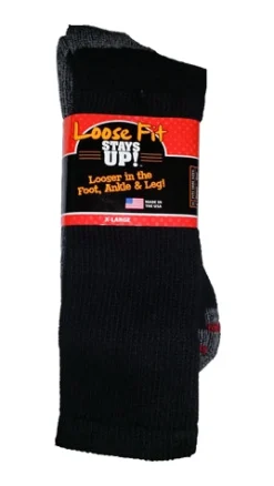 Extra Wide Socks|Crew Socks*XLfeet Inc. Loose Fit Stays Up! Black Crew Socks to 5E - Single Pair
