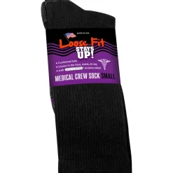 Extra Wide Socks|Crew Socks*XLfeet Inc. Loose Fit Stays Up! Black Medical Crew Socks to EEEEE - Single Pair
