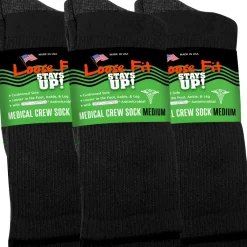 Extra Wide Socks|Crew Socks*XLfeet Inc. Loose Fit Stays Up! Black Medical Crew Socks to EEEEE - 3pack