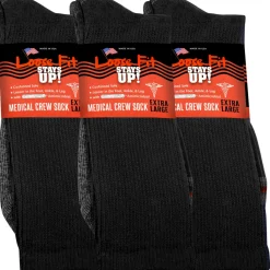 Extra Wide Socks|Crew Socks*XLfeet Inc. Loose Fit Stays Up! Black Medical Crew Socks to EEEEE - 3pack