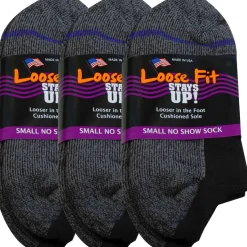 No Show Socks|Postal Approved Socks*XLfeet Inc. Loose Fit Stays Up! Black No Show Socks - 3pack