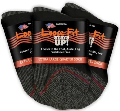 Extra Wide Socks|Quarter Socks*XLfeet Loose Fit Stays Up! Black Quarter Socks to EEEEE - 3pack