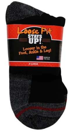 Extra Wide Socks|Quarter Socks*XLfeet Inc. Loose Fit Stays Up! Black Quarter Socks to EEEEE - Single Pair