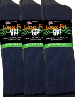 Extra Wide Socks|Crew Socks*XLfeet Inc. Loose Fit Stays Up! Navy Crew Socks to EEEEE - 3pack