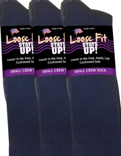 Extra Wide Socks|Crew Socks*XLfeet Inc. Loose Fit Stays Up! Navy Crew Socks to EEEEE - 3pack