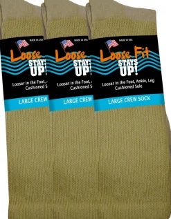 Extra Wide Socks|Crew Socks*XLfeet Inc. Loose Fit Stays Up! Tan Crew Socks to EEEEE - 3pack
