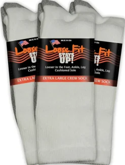 Extra Wide Socks|Crew Socks*XLfeet Loose Fit Stays Up! White Crew Socks to EEEEE - 3pack