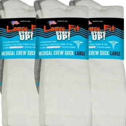 Extra Wide Socks|Crew Socks*XLfeet Inc. Loose Fit Stays Up! White Medical Crew Socks to EEEEE - 3pack