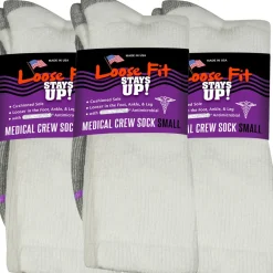 Extra Wide Socks|Crew Socks*XLfeet Inc. Loose Fit Stays Up! White Medical Crew Socks to EEEEE - 3pack