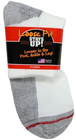 Extra Wide Socks|Quarter Socks*XLfeet Inc. Loose Fit Stays Up! White Quarter Socks to EEEEE - Single Pair