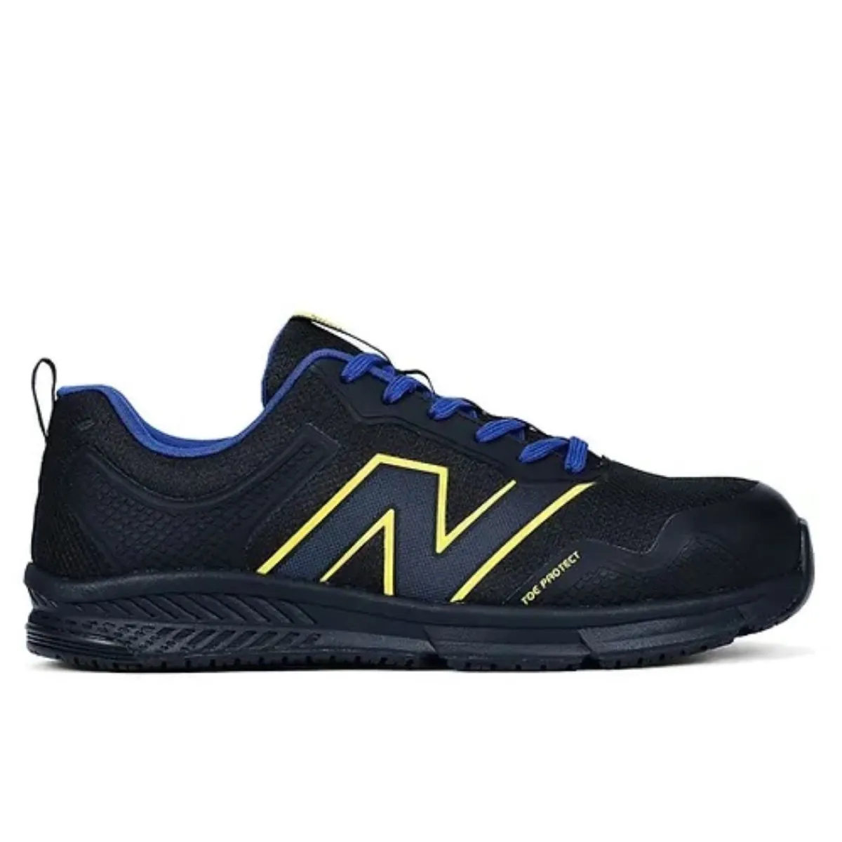 Work Shoes For Men*XLfeet Inc. New Balance Mens Evolve Work Shoe - Alloy Toe EH - Black/Blue/Yellow